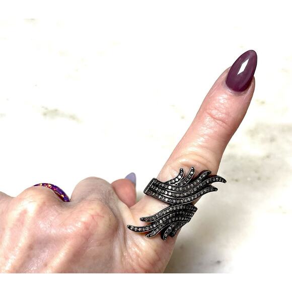 Real Diamond Sterling Silver .925 Ring Size 7 Feather Shape - Picture 3 of 14